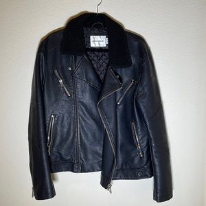 Mens Eleven Paris MEN'S FAUX FUR-COLLAR FULL-ZIP MOTO JACKET -BLACK -size Large